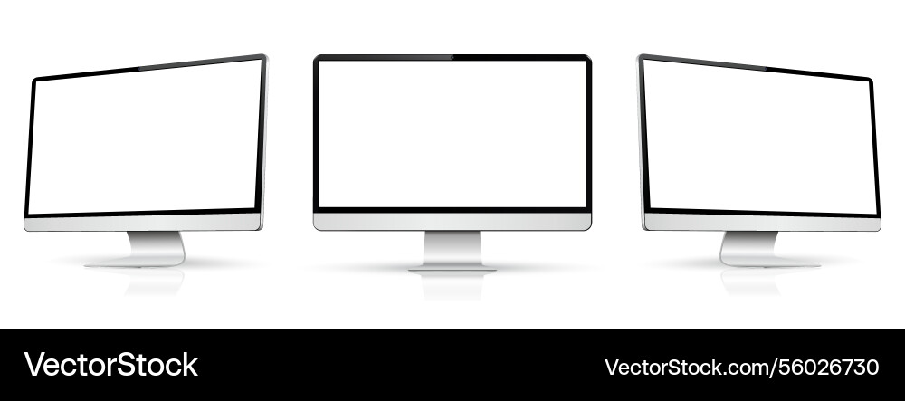 Three monitor with empty display realistic set Three monitor with empty display realistic set vector image