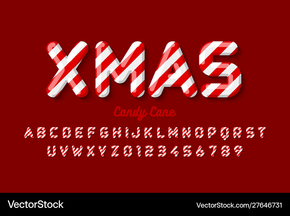 Candy Cane Alphabet Font - Christmas Style Vector Image