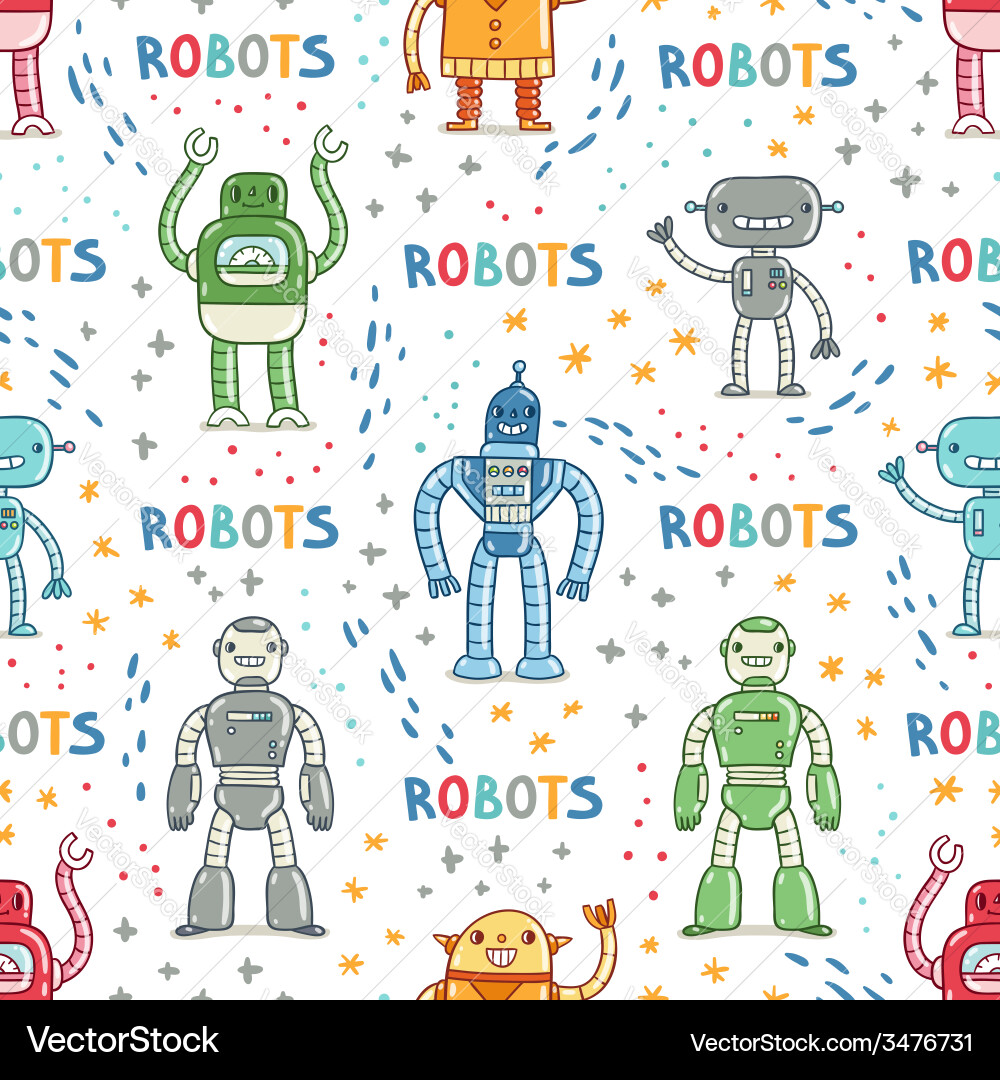 Cartoon Robots Seamless Pattern vector image