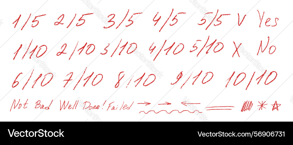 Exam grading marks doodle style set five-points Exam grading marks doodle style set five-points Vector Image