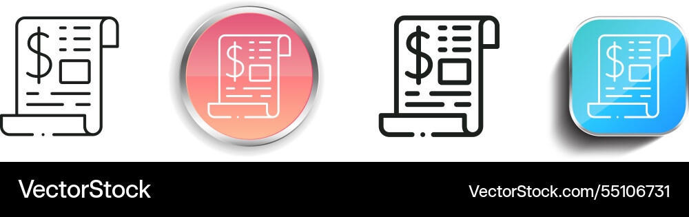 Invoice icon thin linear regular and button style vector image