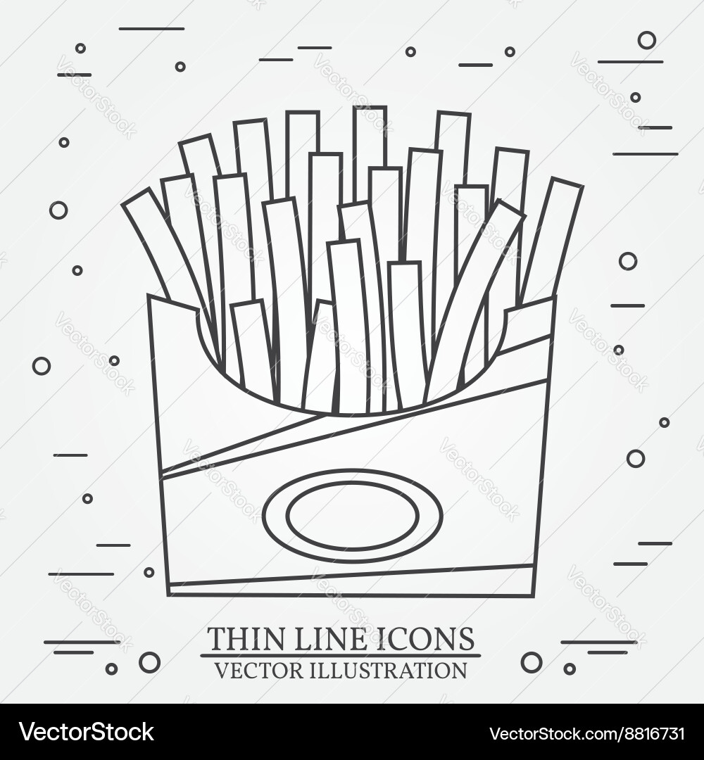 Thin line icon fries in box for web design vector image