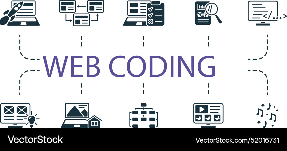 Web coding set creative icons project launch Web coding set creative icons project launch vector image