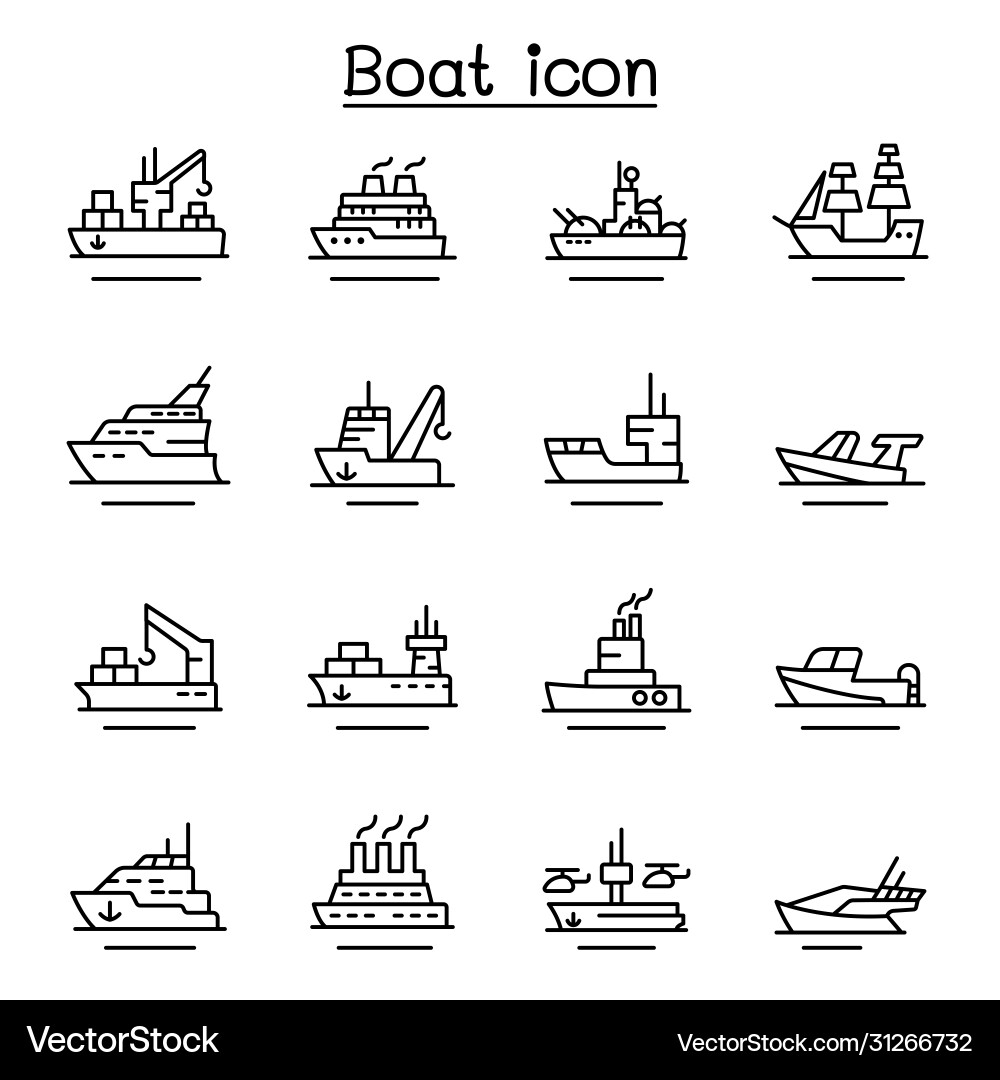 Boot & Schiff Icon Set - Thin Line Style Vektorbild