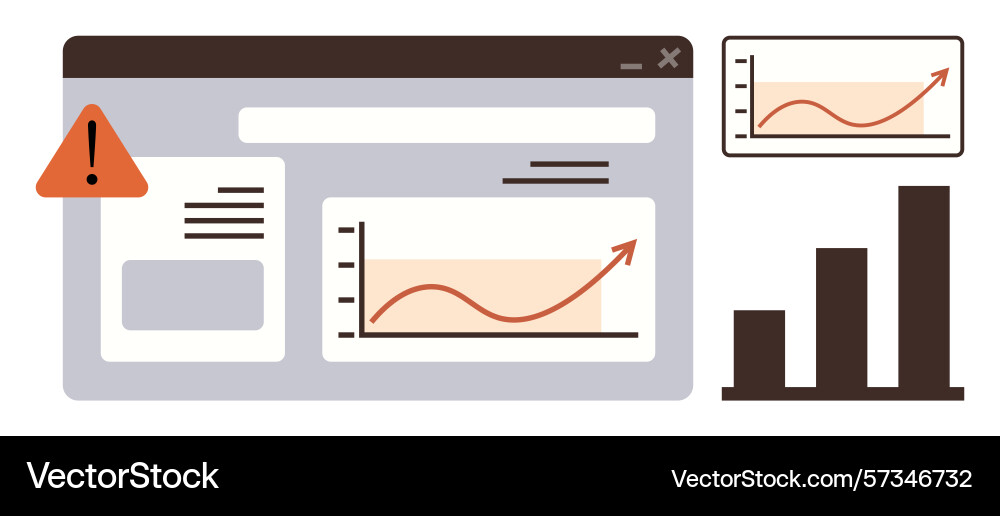 Data dashboard with growth chart warning alert Data dashboard with growth chart warning alert Vector Image