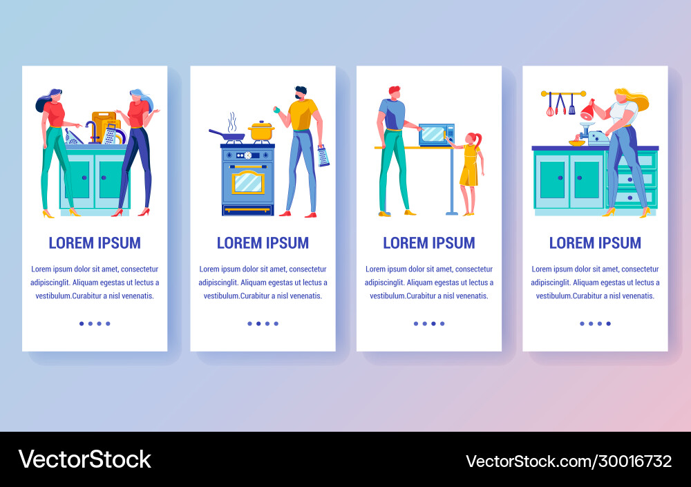 People in kitchen onboarding screen flat template Vector Image