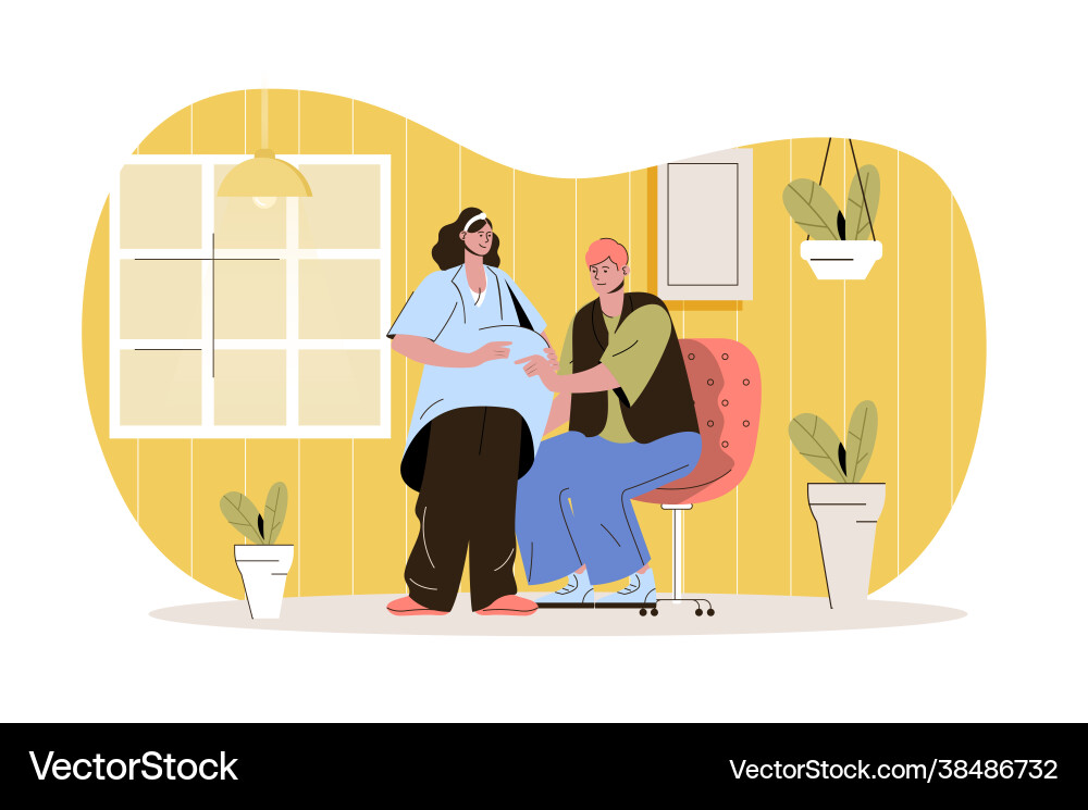 Pregnancy web character concept husband touches Pregnancy web character concept husband touches vector image
