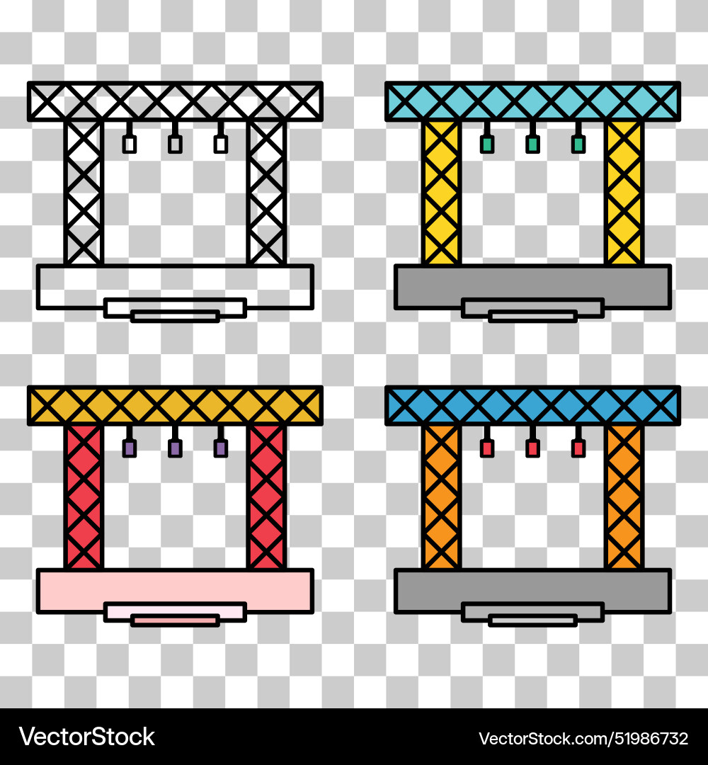 Set of stage scene constructions icon web frame Set of stage scene constructions icon web frame vector image
