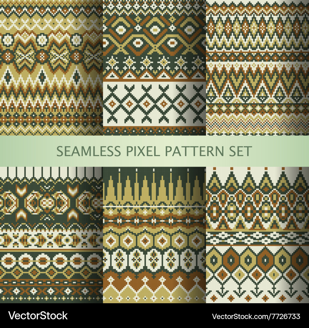 Collection of pixel colorful seamless patterns vector image
