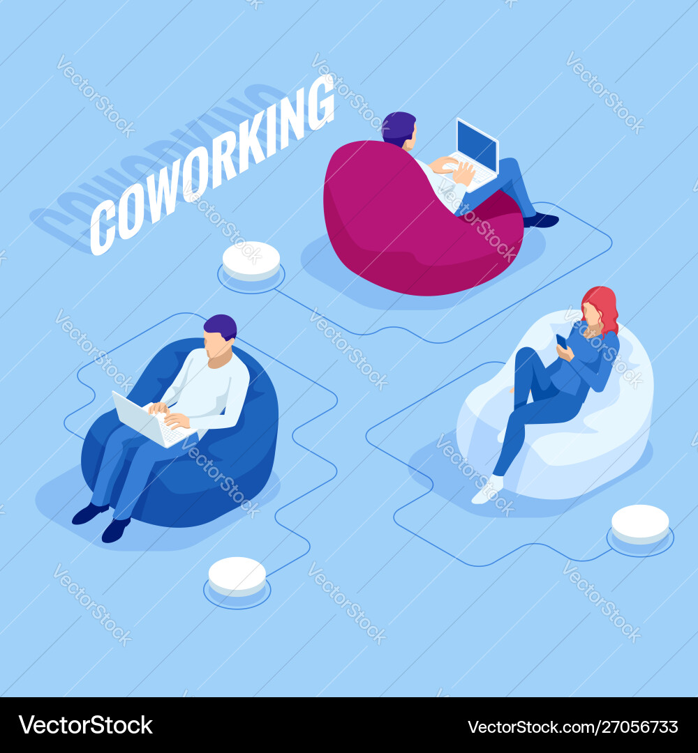 Isometric coworking space with creative people Isometric coworking space with creative people vector image
