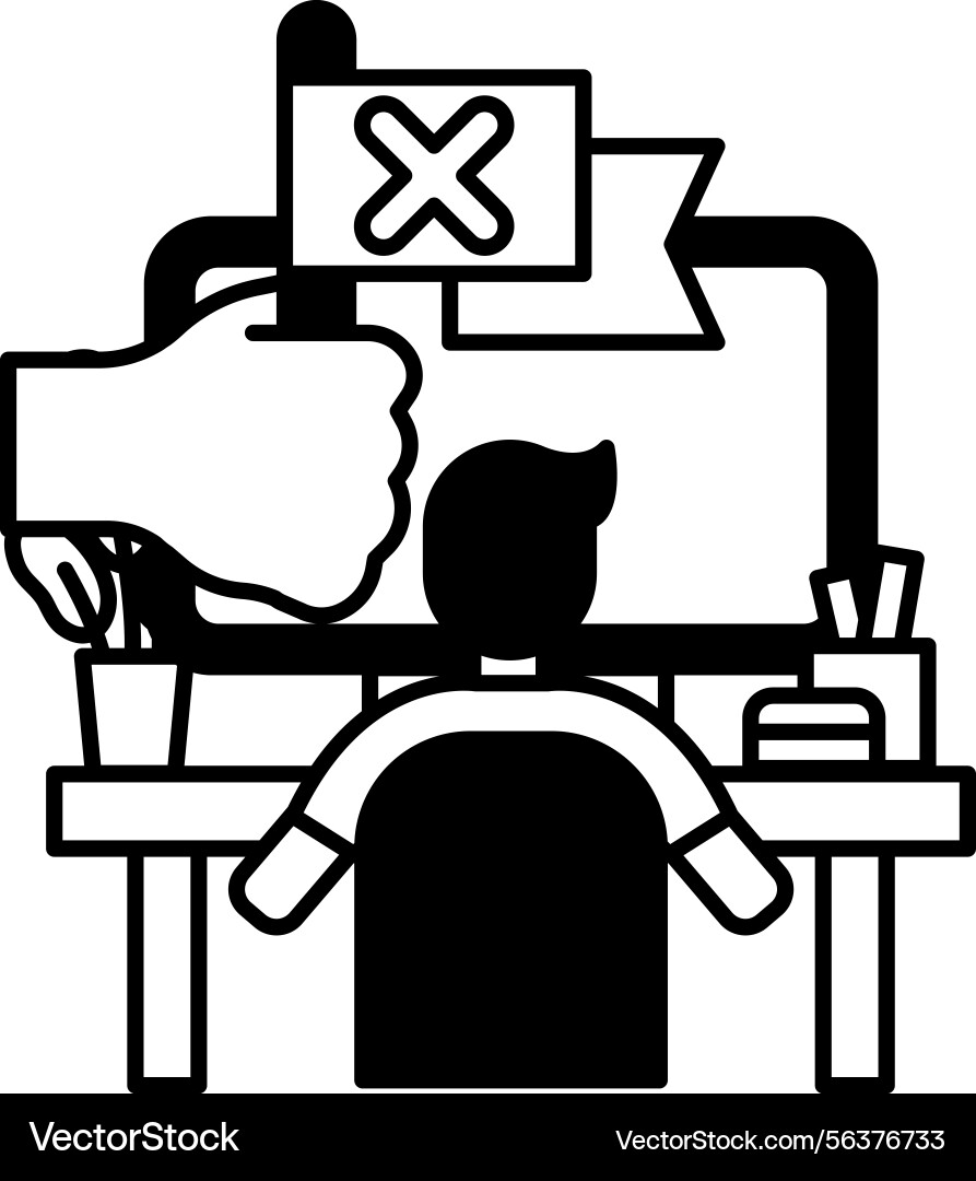 Man is sitting at a desk with computer monitor vector image