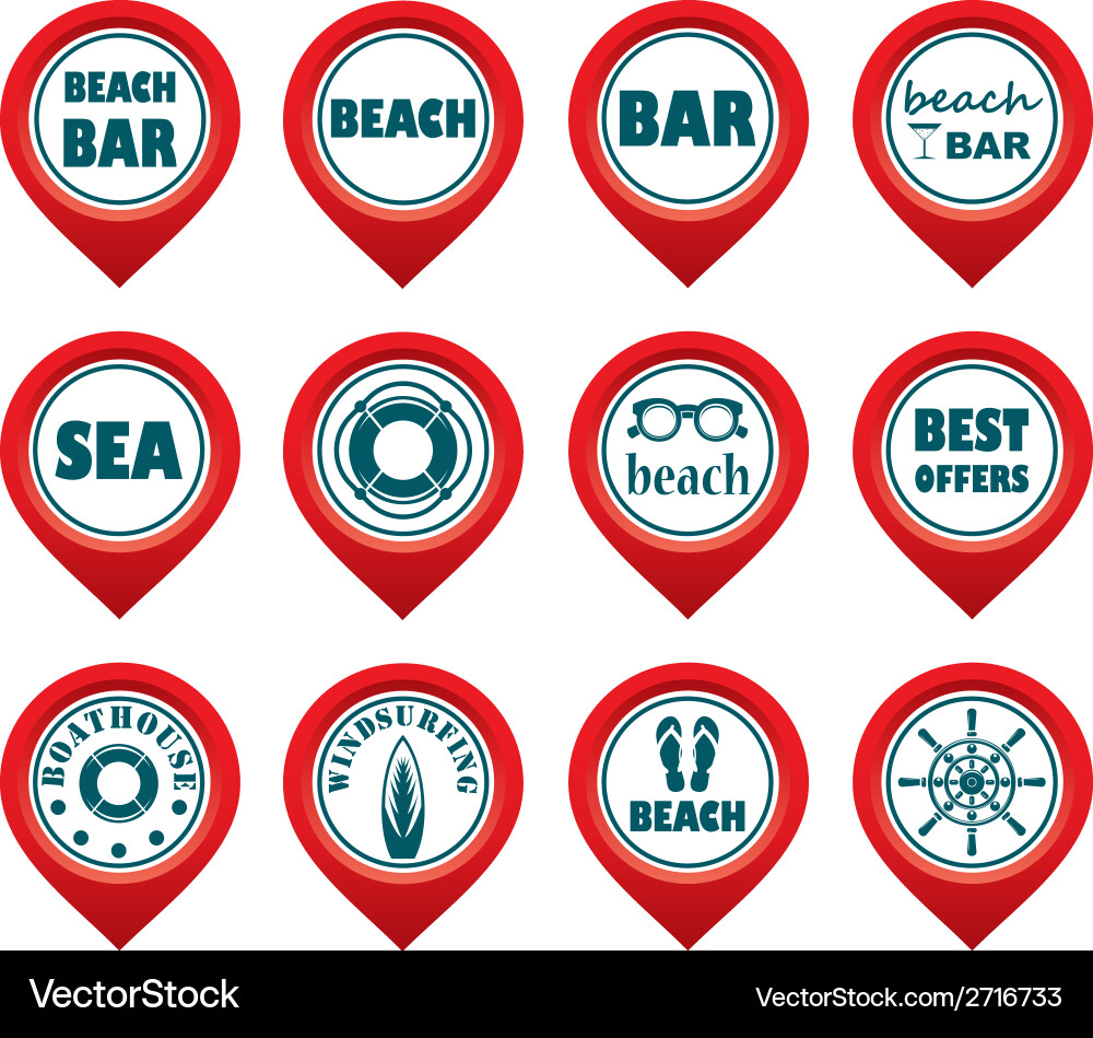 Set of beach map pointers Vector Image