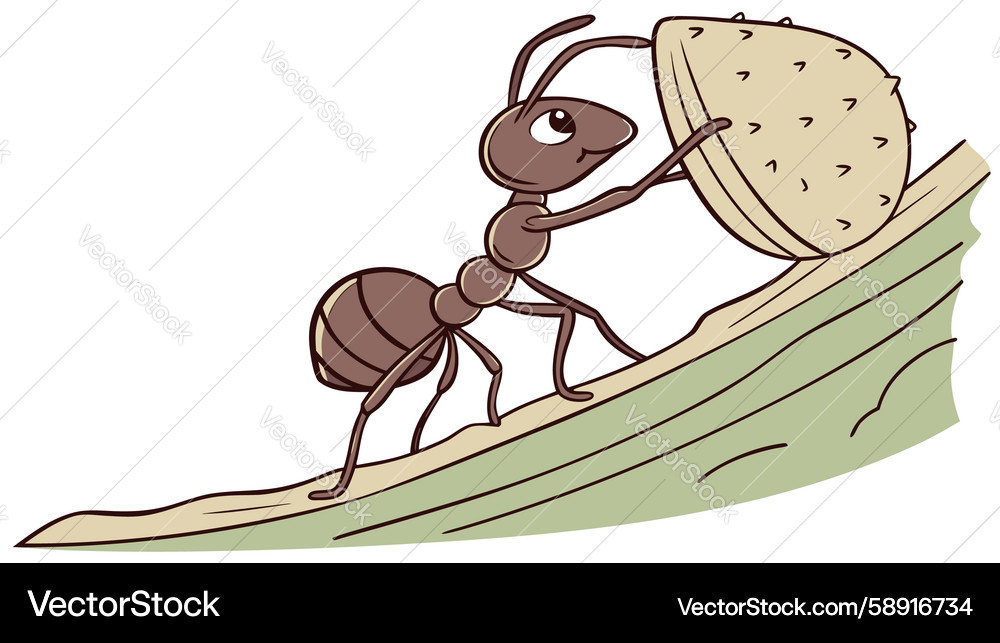 Ant rolling a large food particle design Vector Image