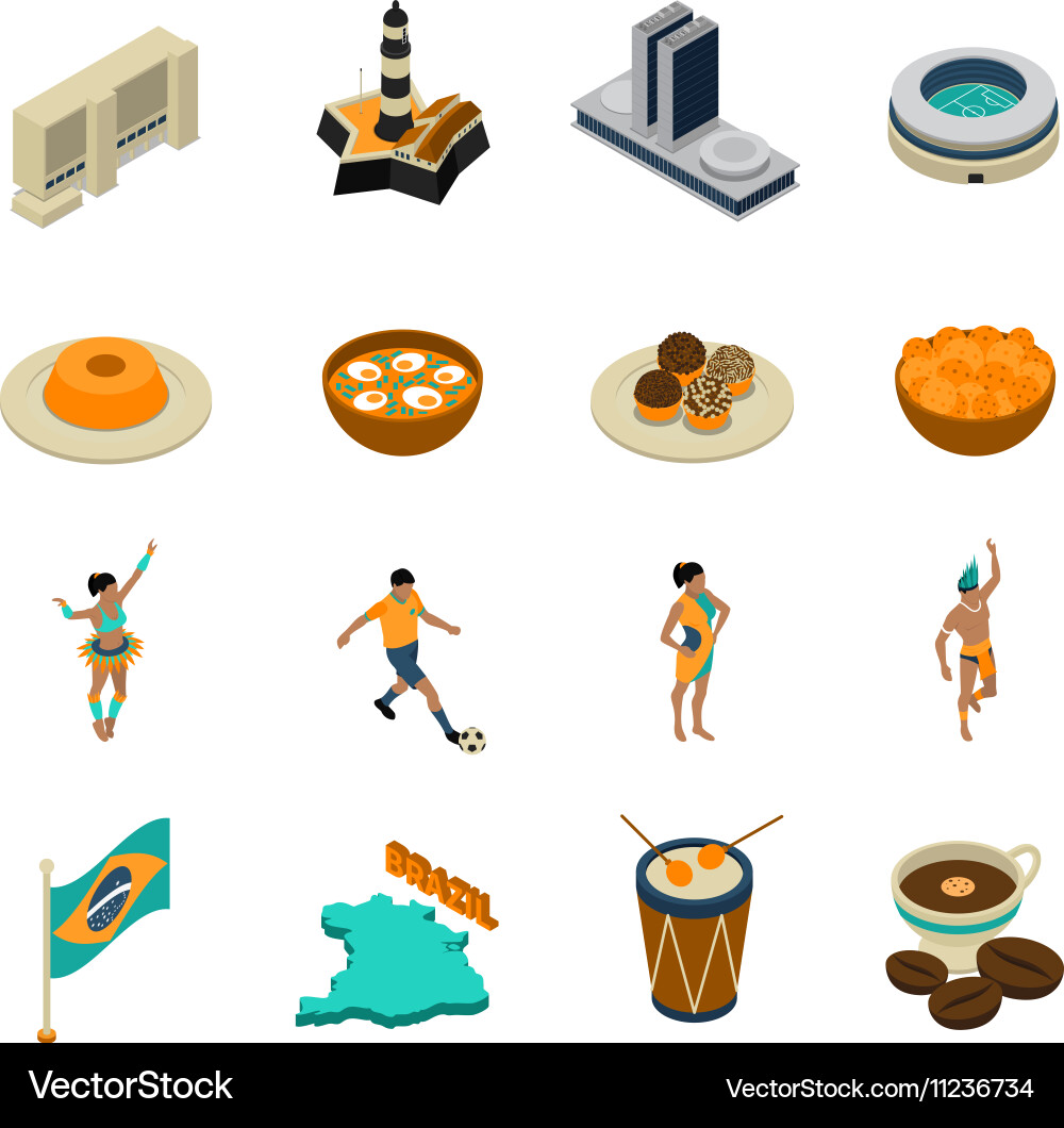 Brasilien isometrische Icons Set Vektorbild