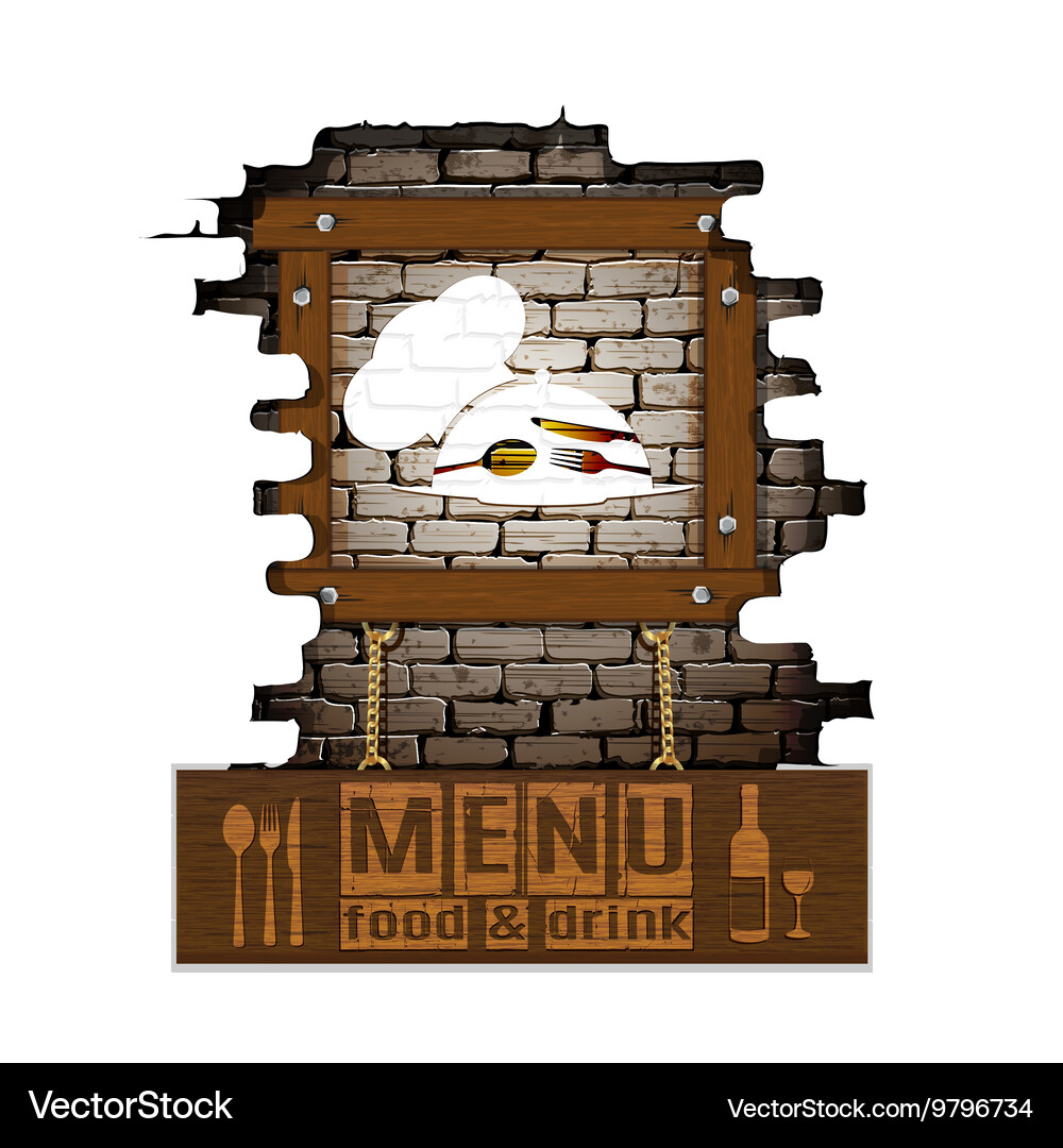 Menu brick wall frame wooden boards Vector Image