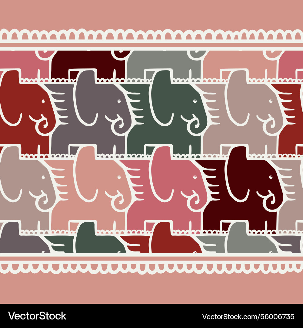 Border pattern with escher style elephants Border pattern with escher style elephants vector image
