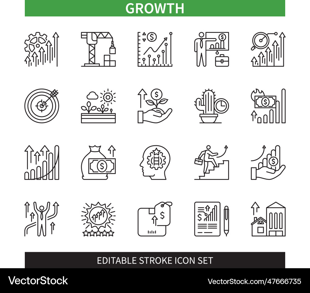 Growth editable stroke icon set vector image