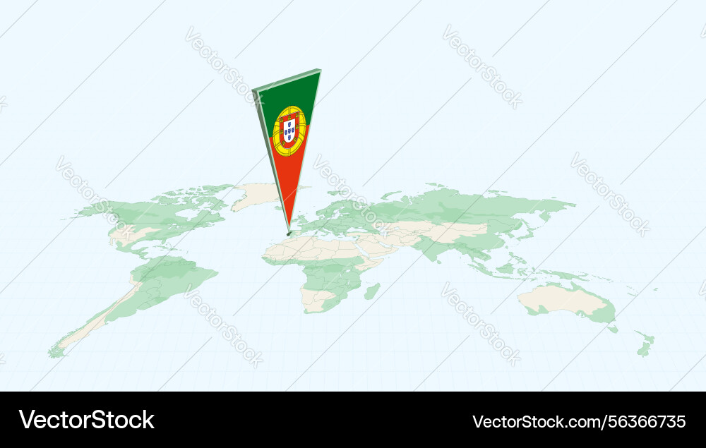 Highlighted portugal on global map with 3d flag Highlighted portugal on global map with 3d flag vector image