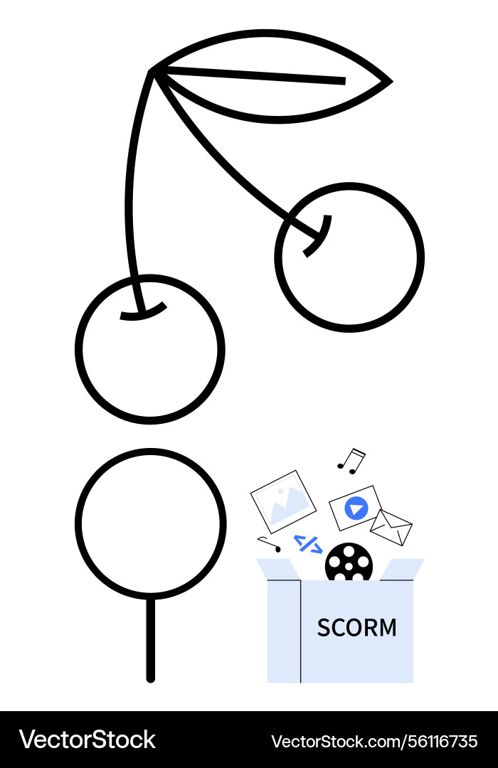 Minimal cherry design alongside scorm box Minimal cherry design alongside scorm box vector image