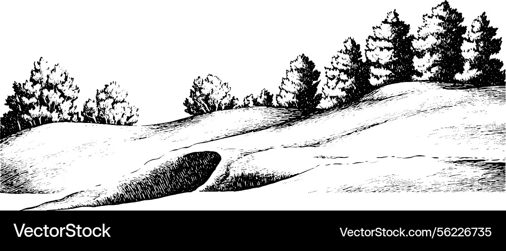 Rolling hills with trees and cave Rolling hills with trees and cave vector image