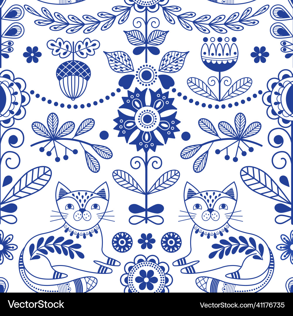 Scandinavian folk seamless pattern blue folklore Scandinavian folk seamless pattern blue folklore vector image