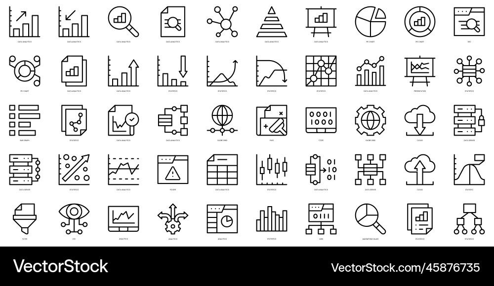 Set of thin line data analytics icons Set of thin line data analytics icons vector image