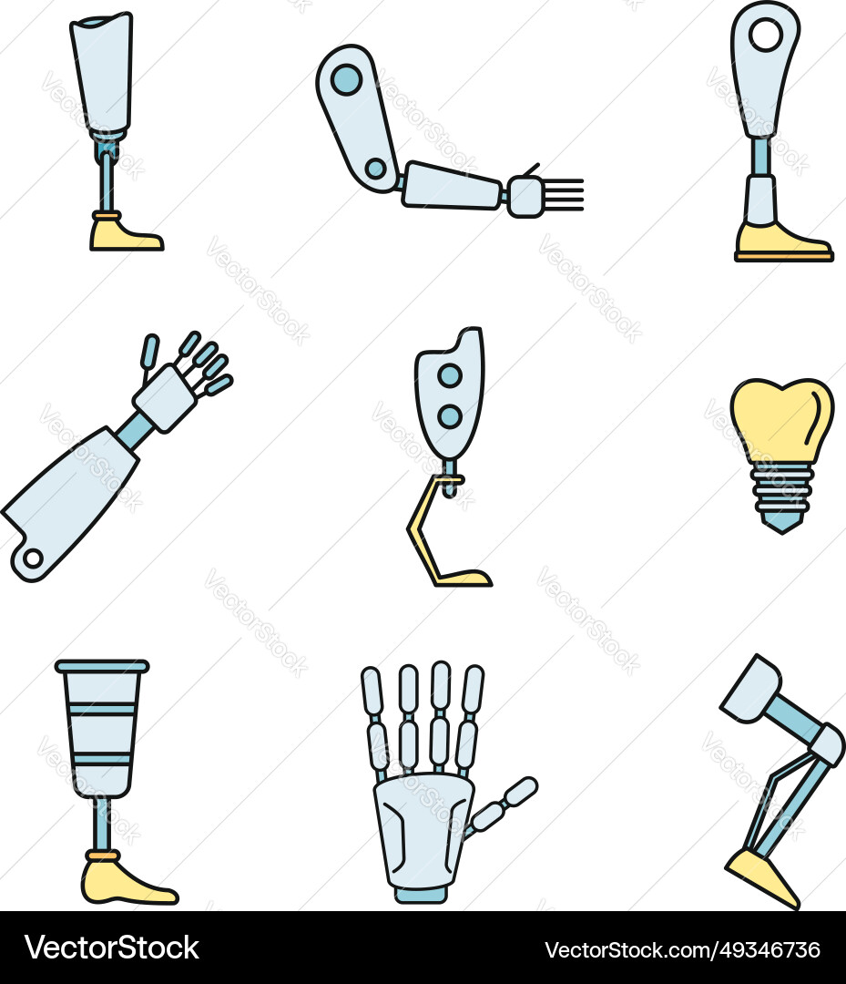 Bionic artificial limbs icons set color Bionic artificial limbs icons set color vector image