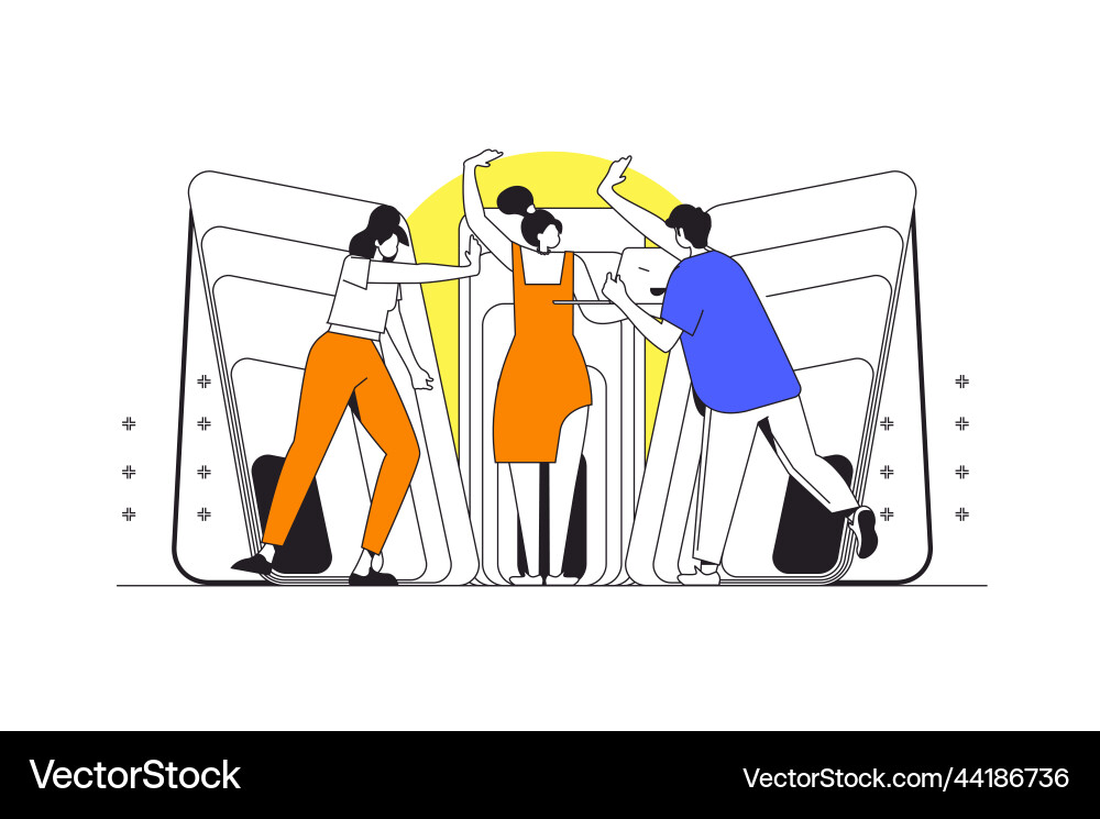 Developers team web concept in flat outline design Developers team web concept in flat outline design vector image