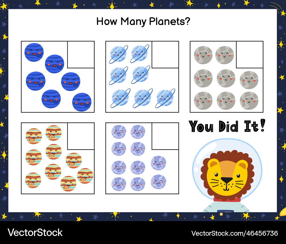 How many planet do you see count and write vector image