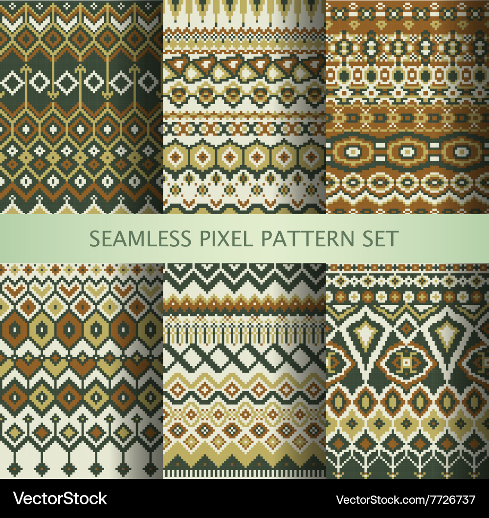 Collection of pixel colorful seamless patterns vector image
