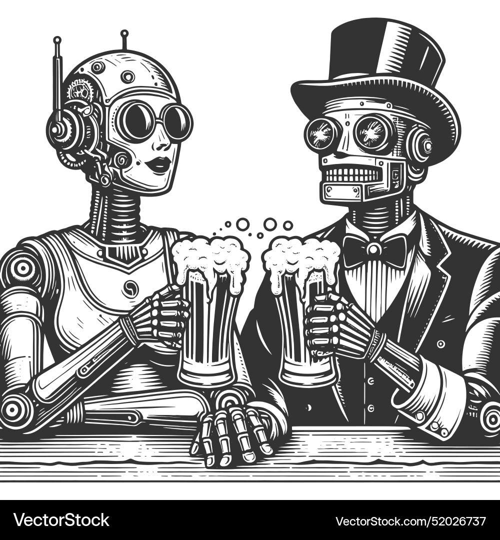 Robots Enjoying Beer at a Bar vector image