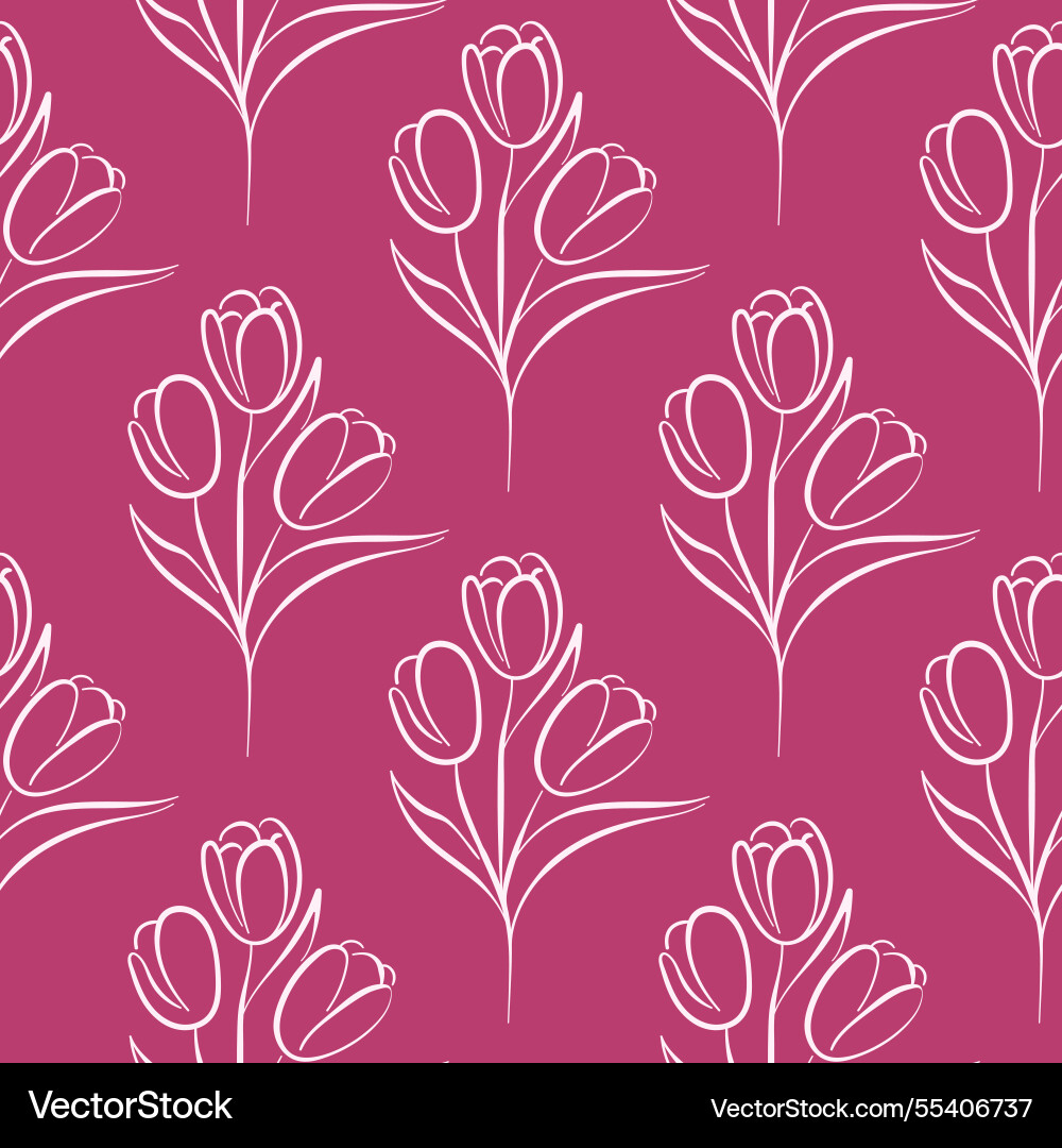Seamless pattern with tulip flower in line art Vector Image