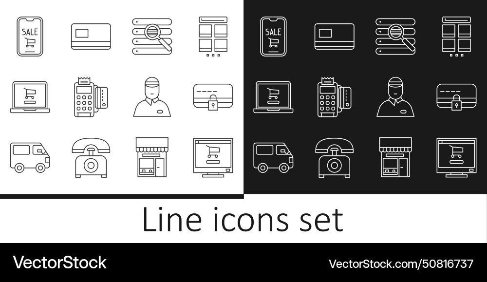 Set line shopping cart on computer credit card Set line shopping cart on computer credit card vector image