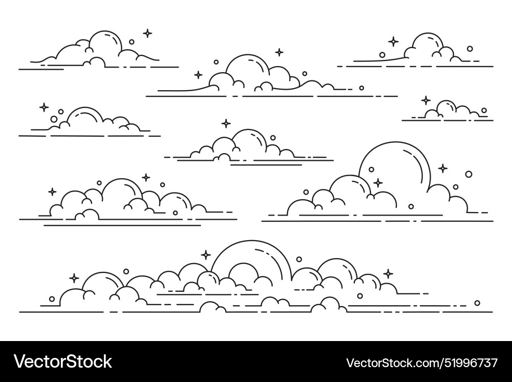 Set of clouds in line art style Vector Image