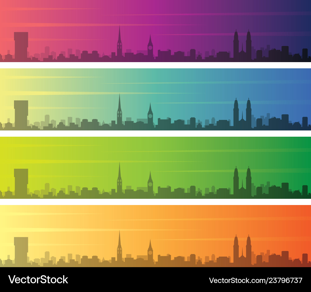 Zurich multiple color gradient skyline banner Vector Image