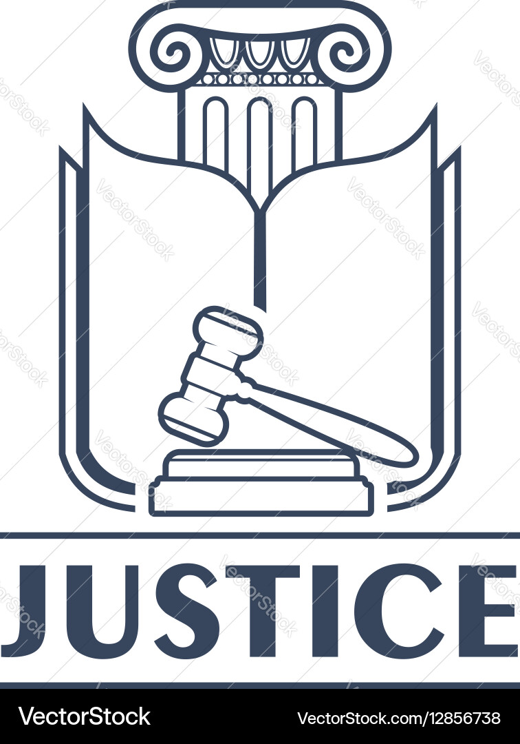 Judge hammer or gavel in front of book and column vector image