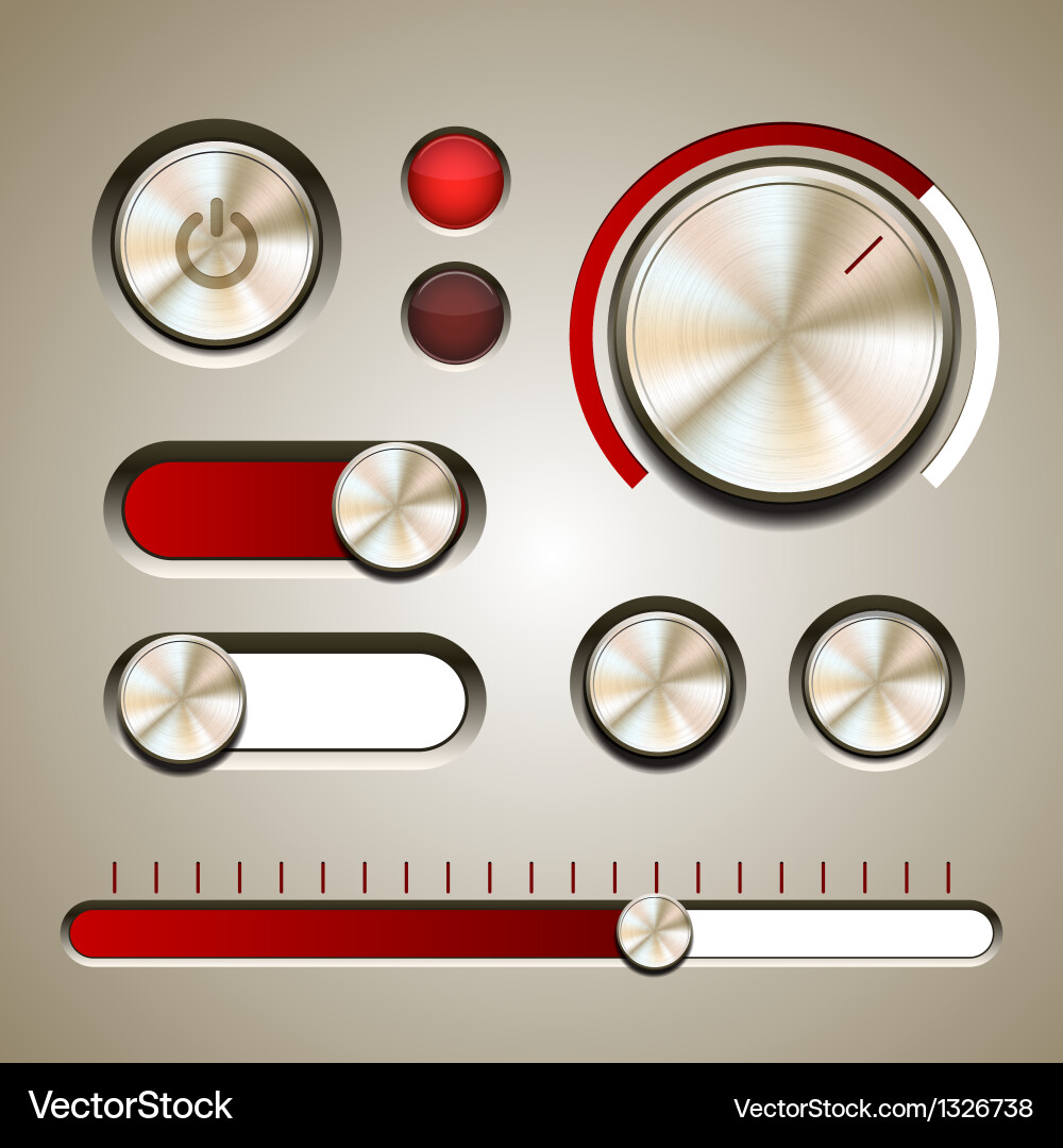 Metallic UI Controls & Elements vector image