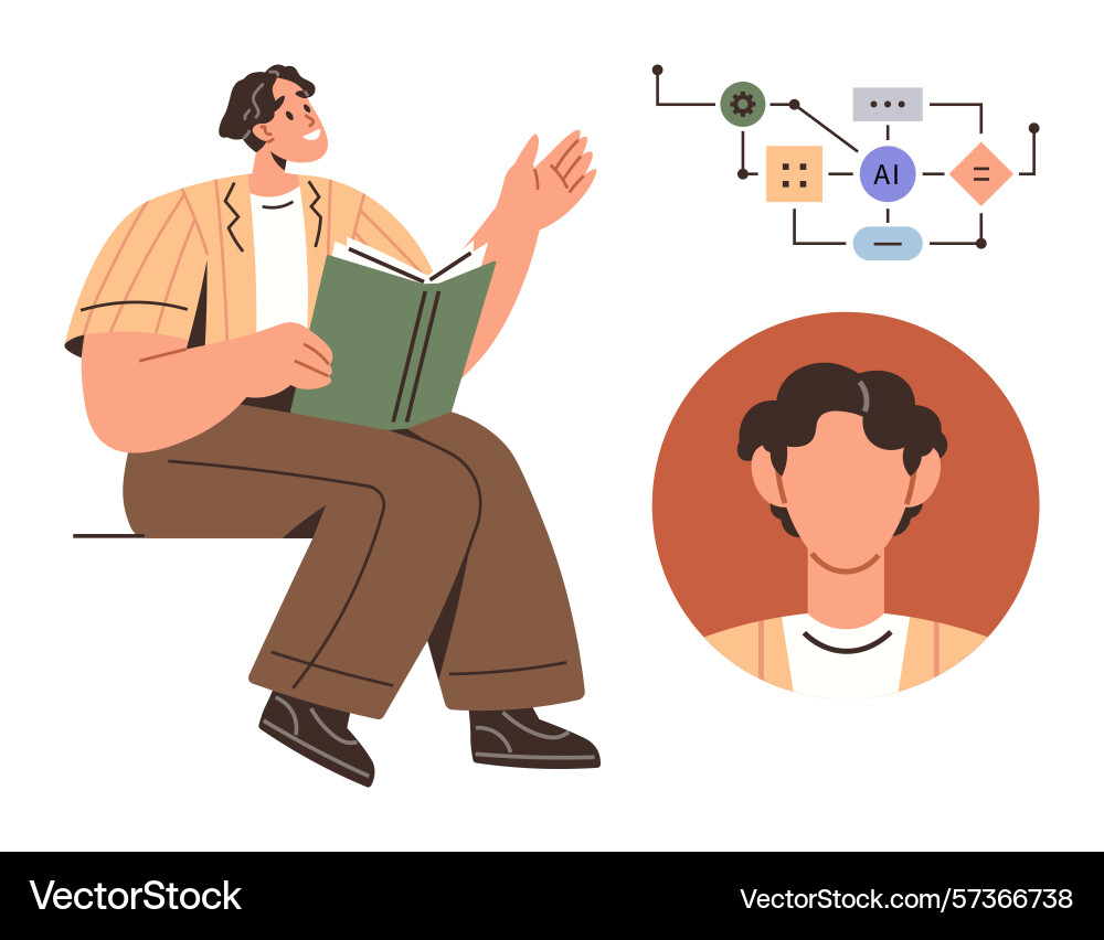 Person studying ai concepts with flowchart Person studying ai concepts with flowchart vector image