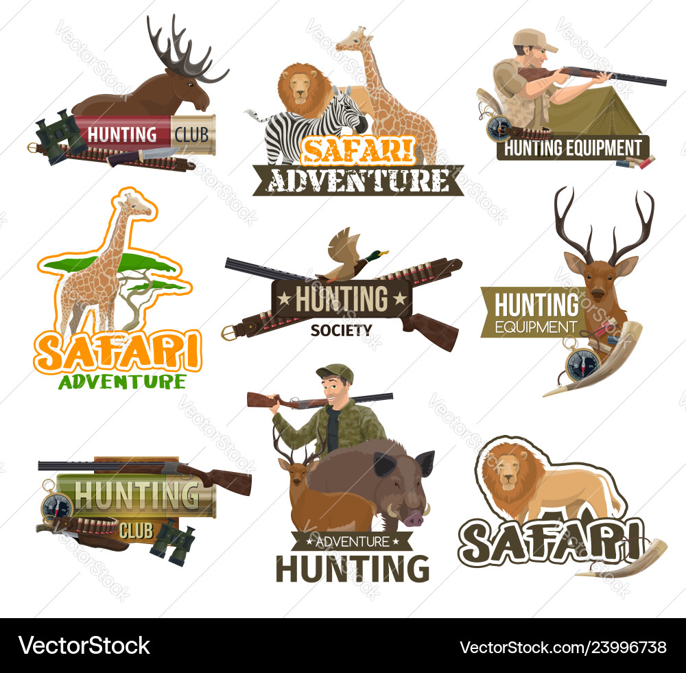 Safari Jagdverein afrikanische Tiere Jagd Ikonen Safari Jagdverein afrikanische Tiere Jagd Ikonen vektorbild