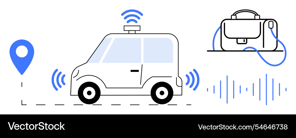 Self-driving autonomous vehicle with digital map Self-driving autonomous vehicle with digital map vector image
