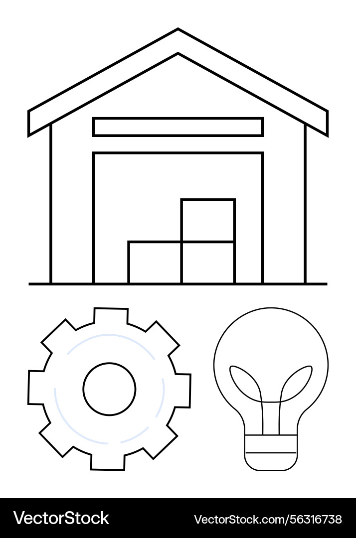 Warehouse with Boxes, Gears, and Lightbulb Vector Image