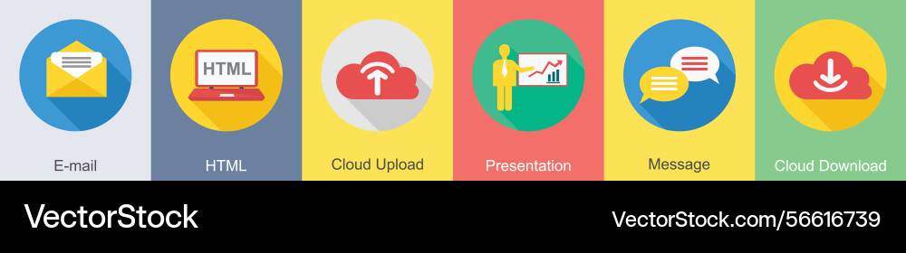 A set of 6 seo icons as email html cloud upload Vector Image