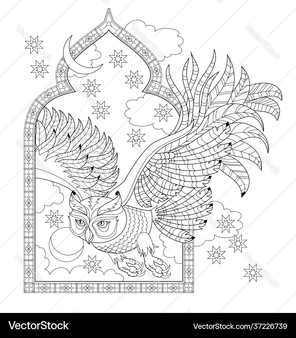 Bird fairy tale fairyland owl window antique Bird fairy tale fairyland owl window antique vector image