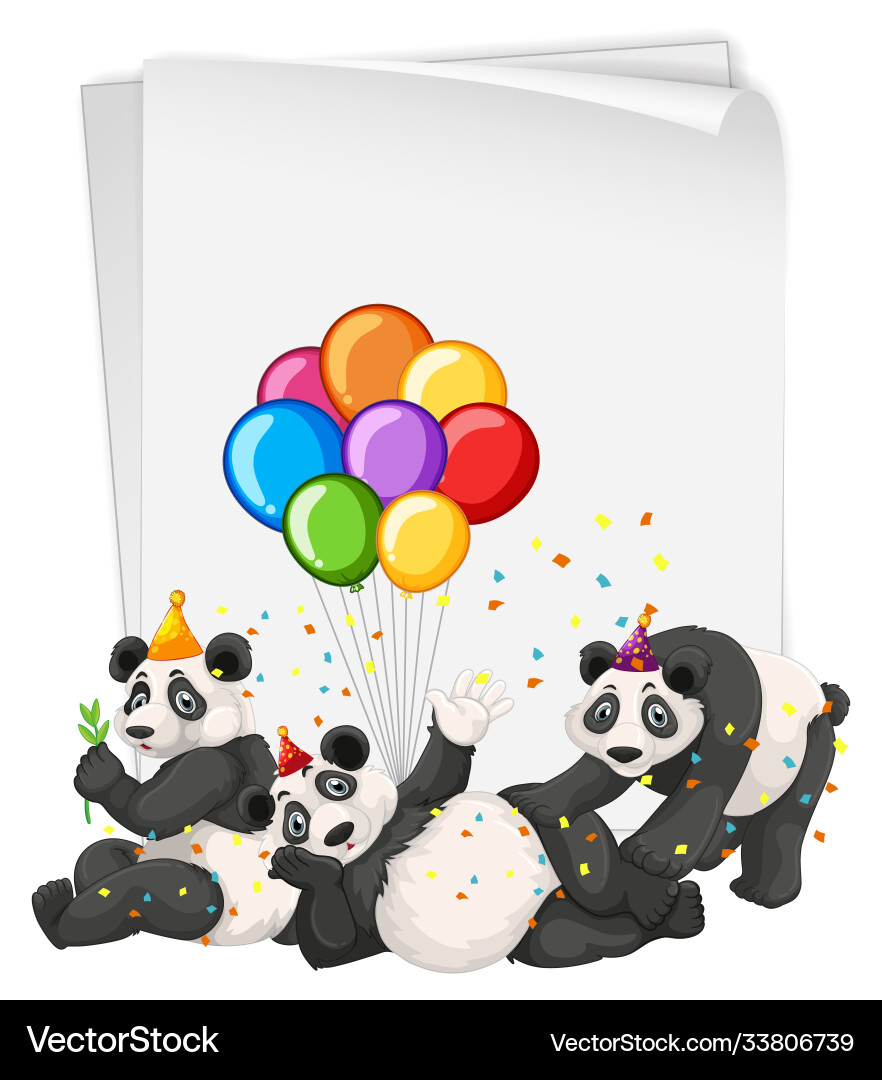 Blank banner with many pandas in party theme Blank banner with many pandas in party theme vector image