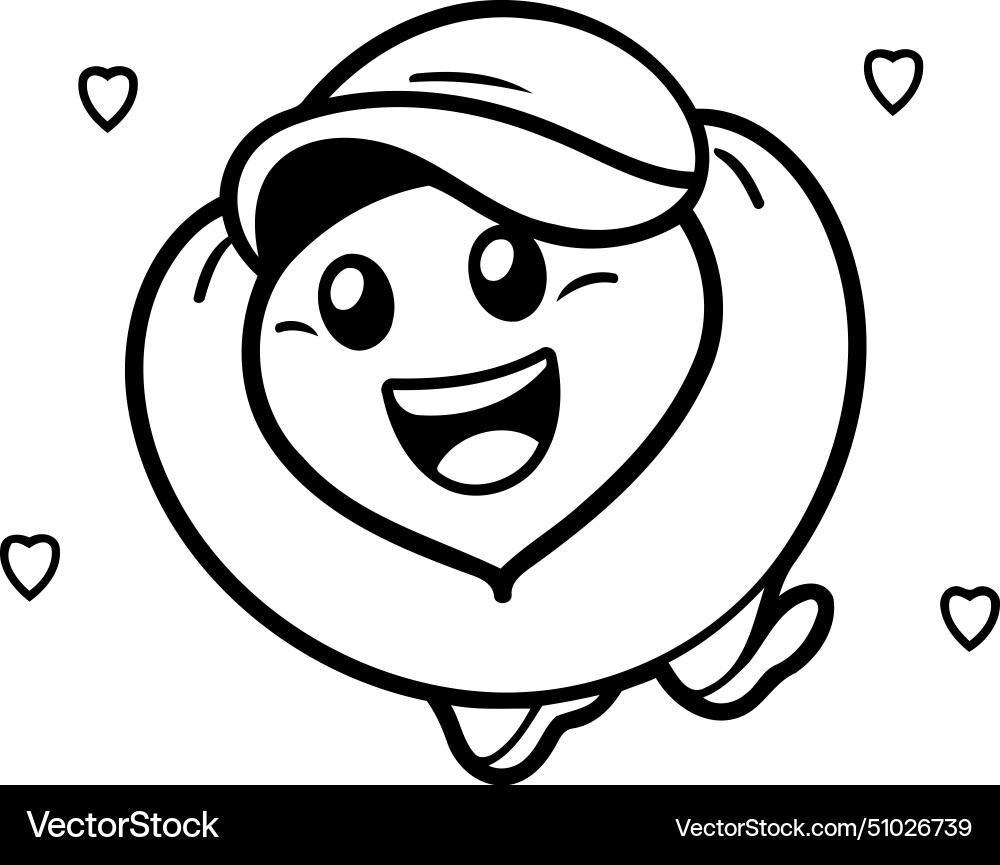 Cute heart character with cap running and smiling Vector Image