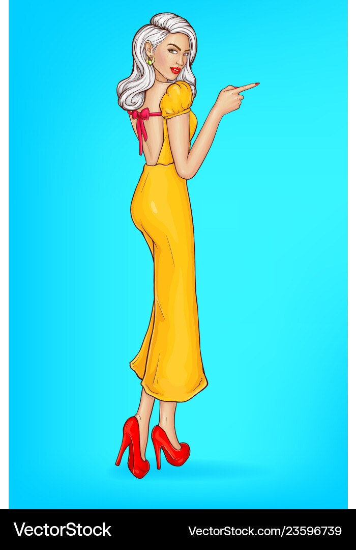Glamour girl with freckles points direction Glamour girl with freckles points direction vector image