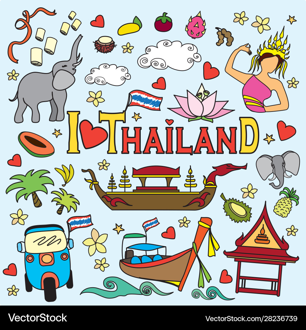 Ich liebe thailand set thai color icons und symbole Ich liebe thailand set thai color icons und symbole vektorbild