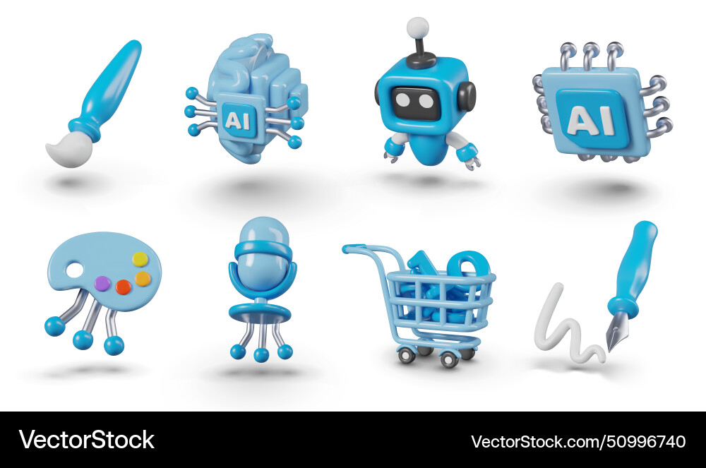 D brush machine brain mini bot processor D brush machine brain mini bot processor vector image
