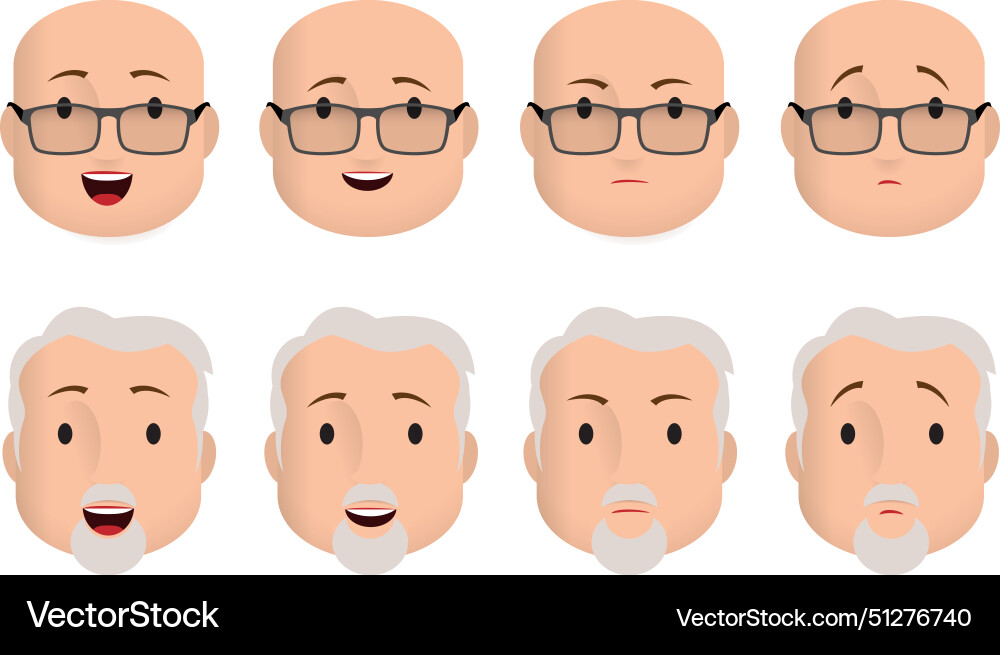 Faces icons old man character with different Faces icons old man character with different vector image