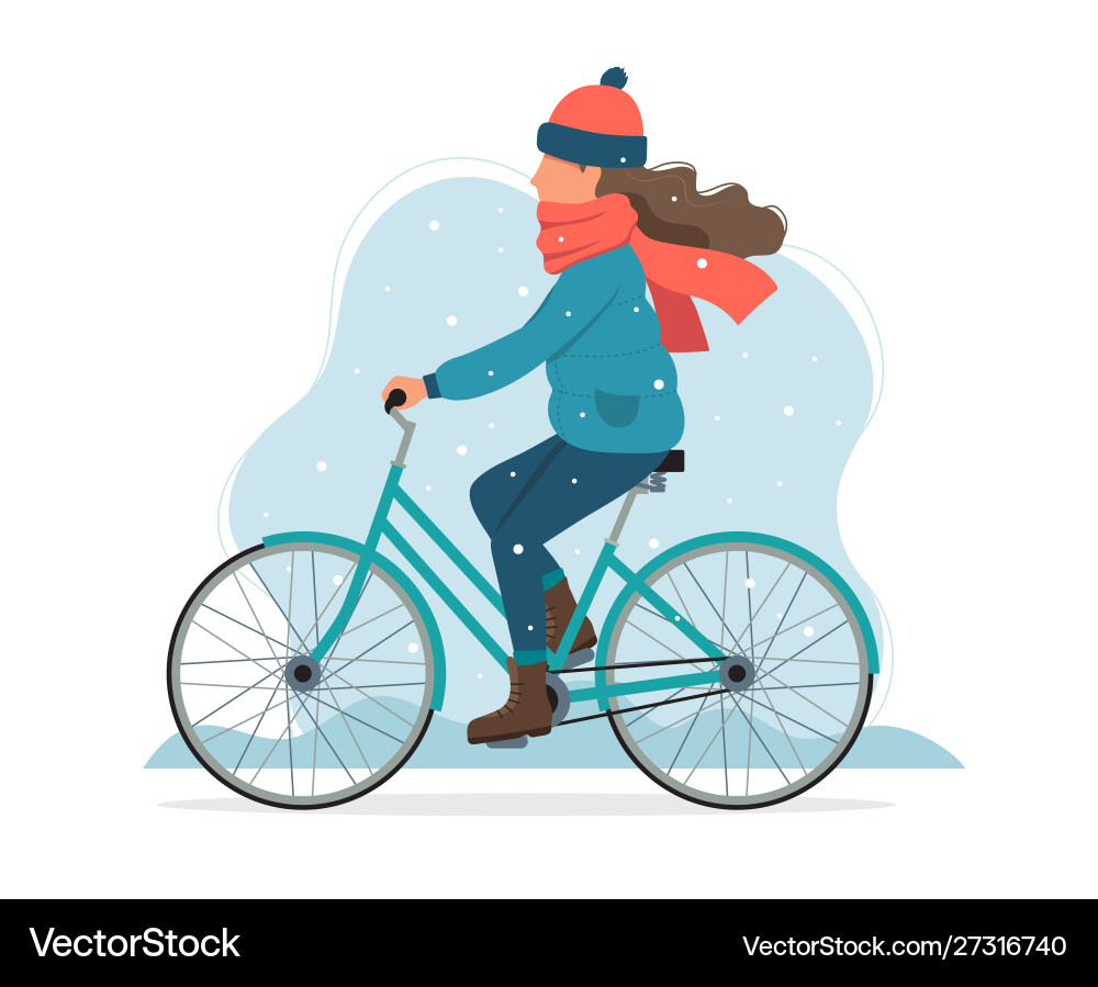 Girl riding a bike in winter cute Girl riding a bike in winter cute vector image
